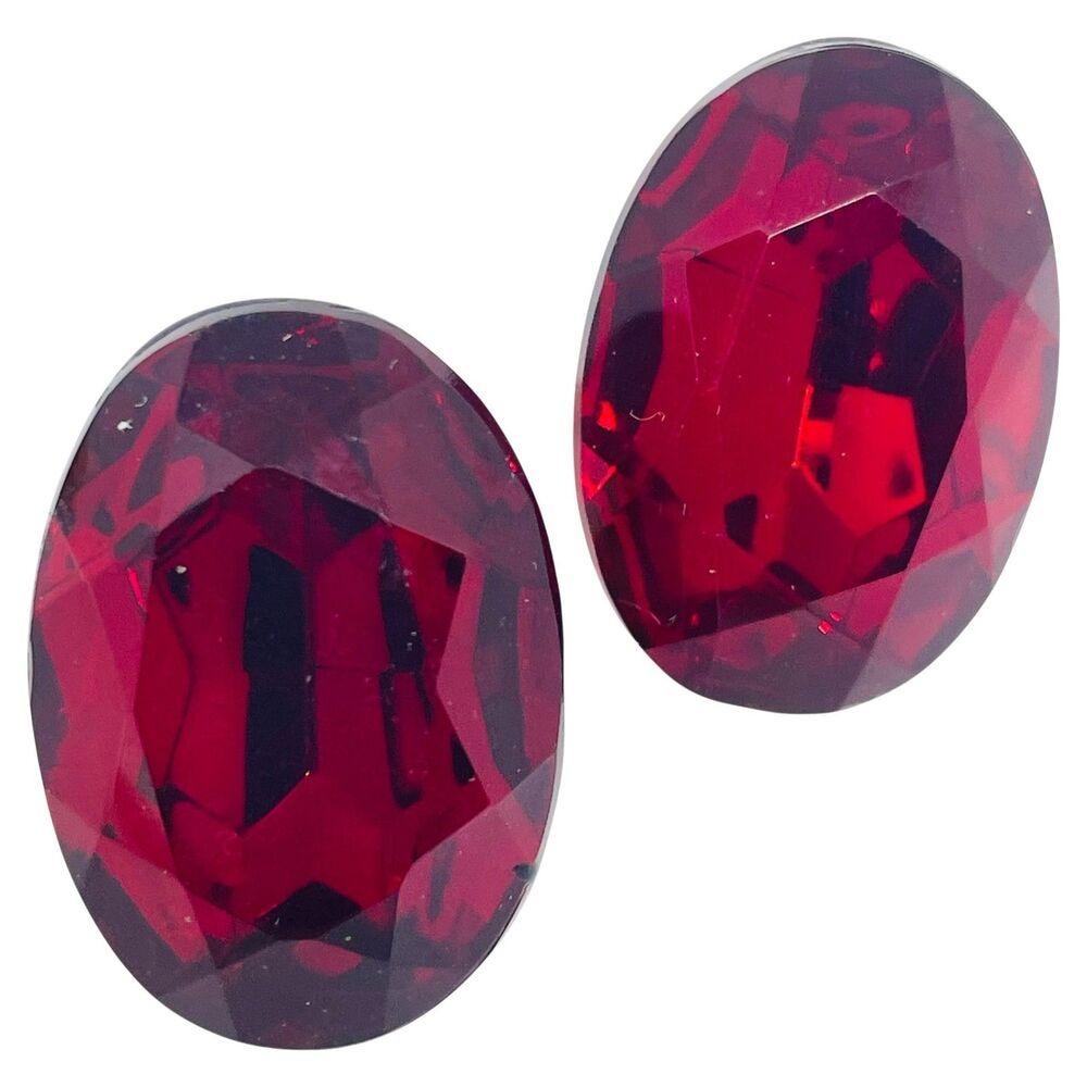 Vintage gold tone red glass designer clip on earrings